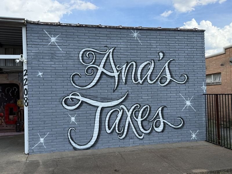Priscilla and Mary — Next door at 2208: Ana’s Taxes, in the same white script