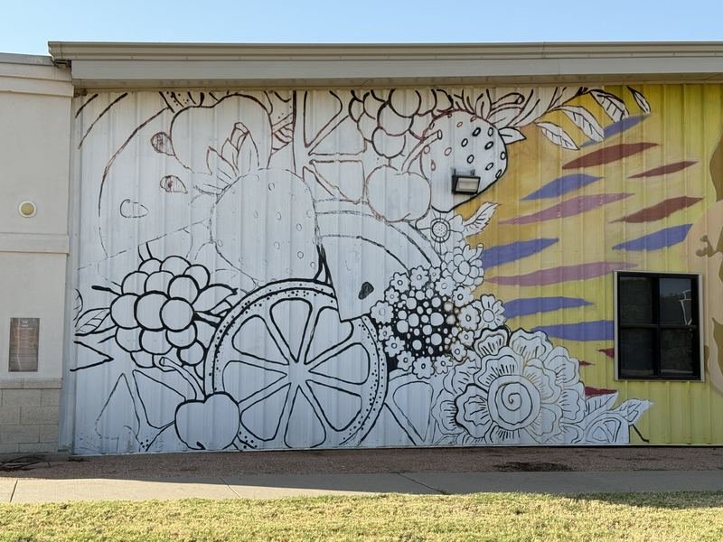 The Mural Being Born — The artist's lines, before the color arrives