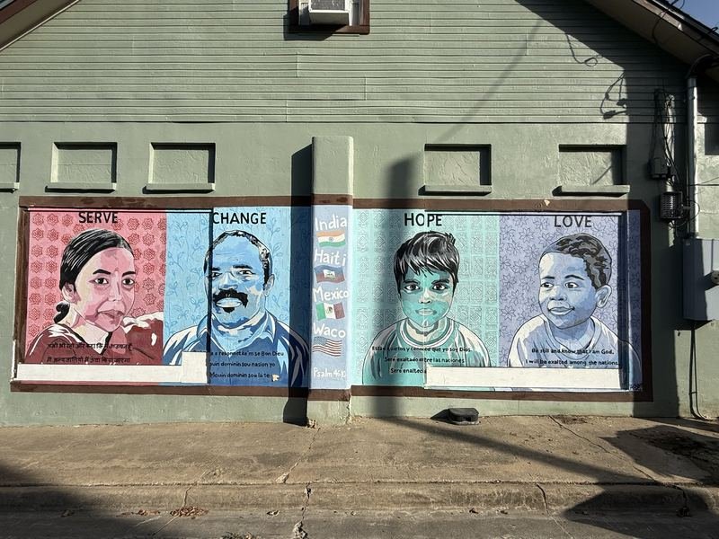 Be Still, in Four Languages — Serve Change Hope Love Mural, Waco, Texas