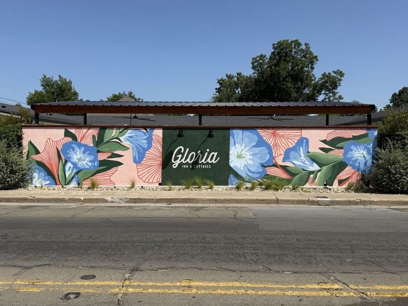 The Inn Wearing Wallpaper Outside — Botanical brand wall, Waco, Texas