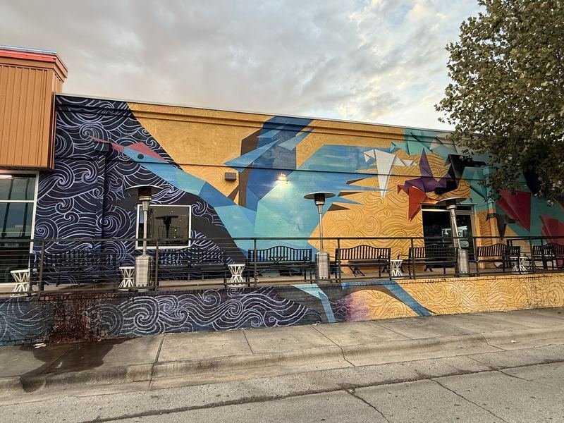 Paper Cranes at Putters — The cranes over the patio