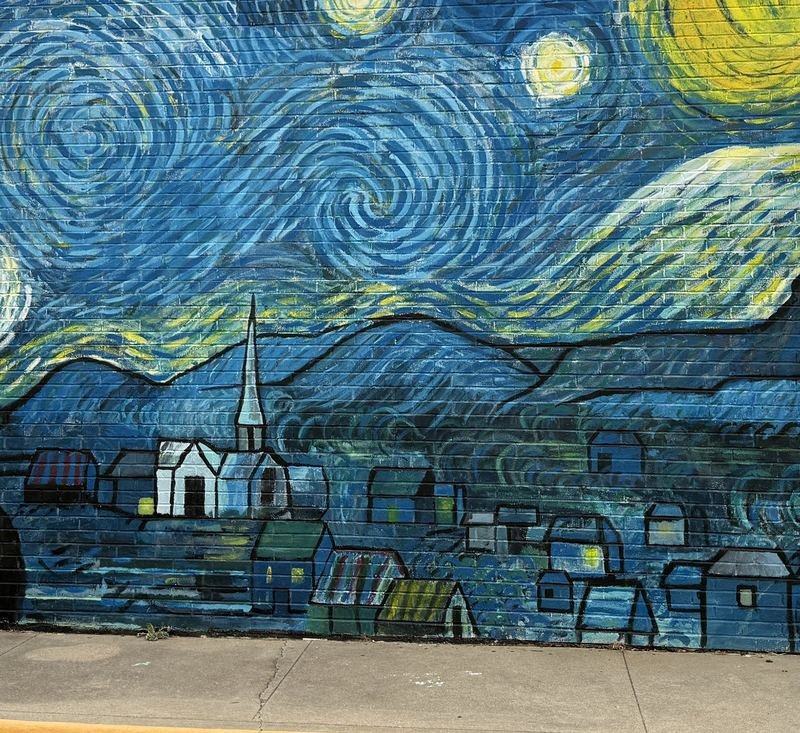 Van Gogh on North 10th — Closer — the cypress and the village
