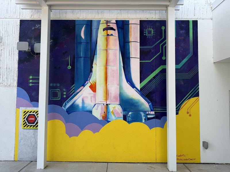 The Building With a Spacecraft in the Lobby — Exterior murals, Waco, Texas