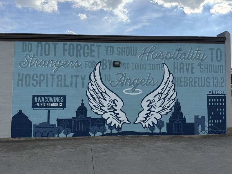 Wings on Austin Avenue — Visiting Angels Mural, Waco, Texas